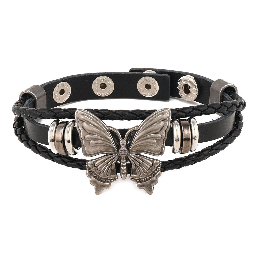 Wholesale New Retro Butterfly Style Rivet Leather Popular Punk Style Leather Bracelet